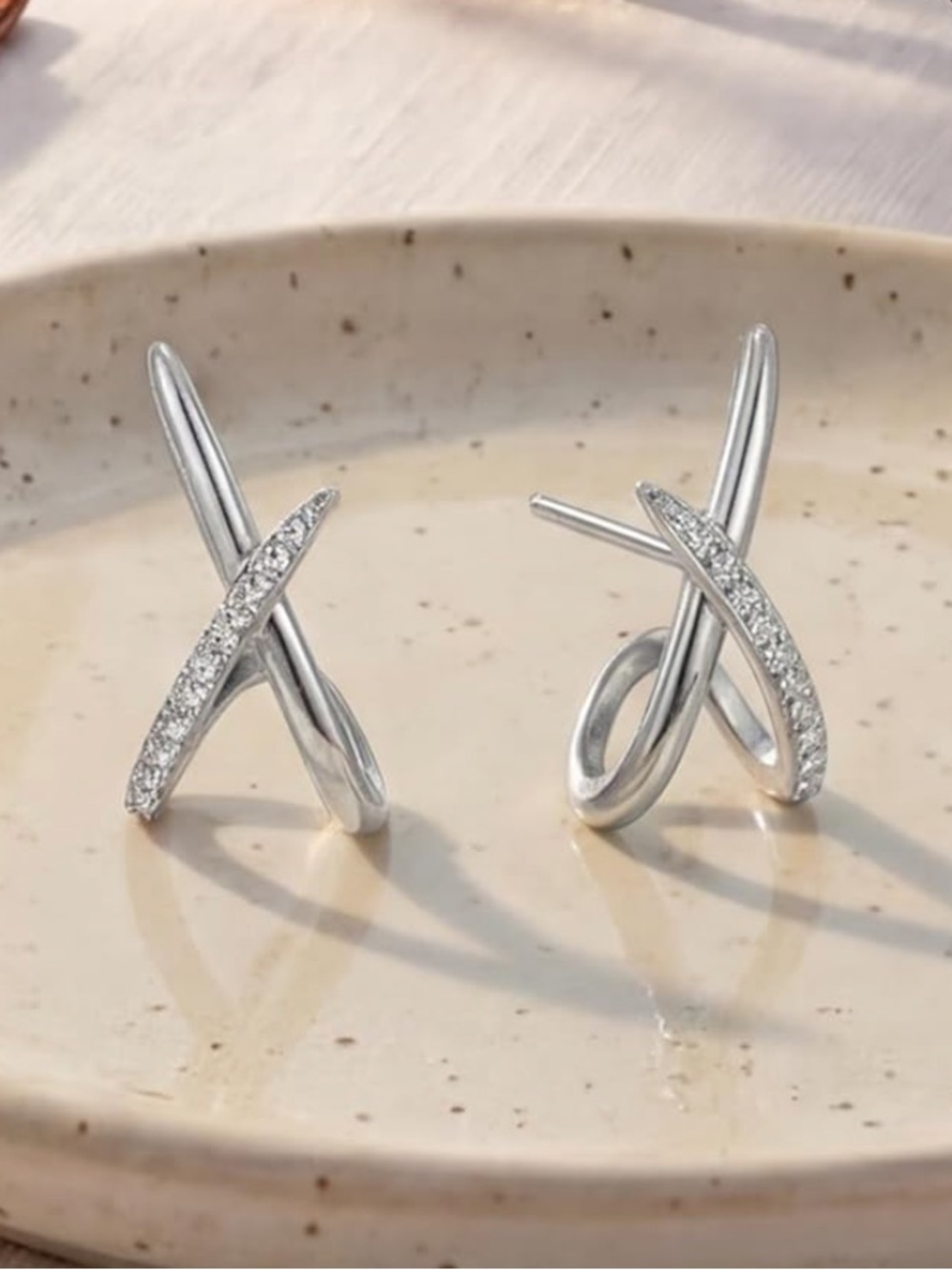 Anthropologie Silver Crisscross Loop Earrings with Pavé